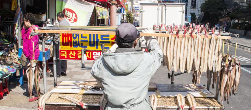 El mercado de Jagalchi, en Busán, es el más grande Corea del Sur. El lugar honra el carácter eminentemente comercial de Busán, la segunda ciudad más importante del país asiático. Foto: Julio César Rivas/ EFE