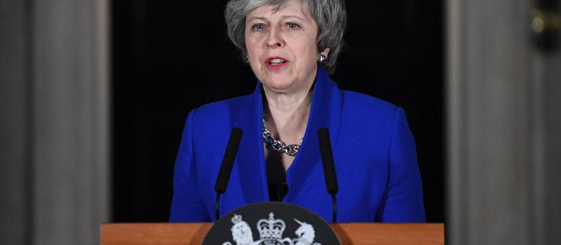 La primera ministra británica, la conservadora Theresa May en una comparecencia en Downing Street.